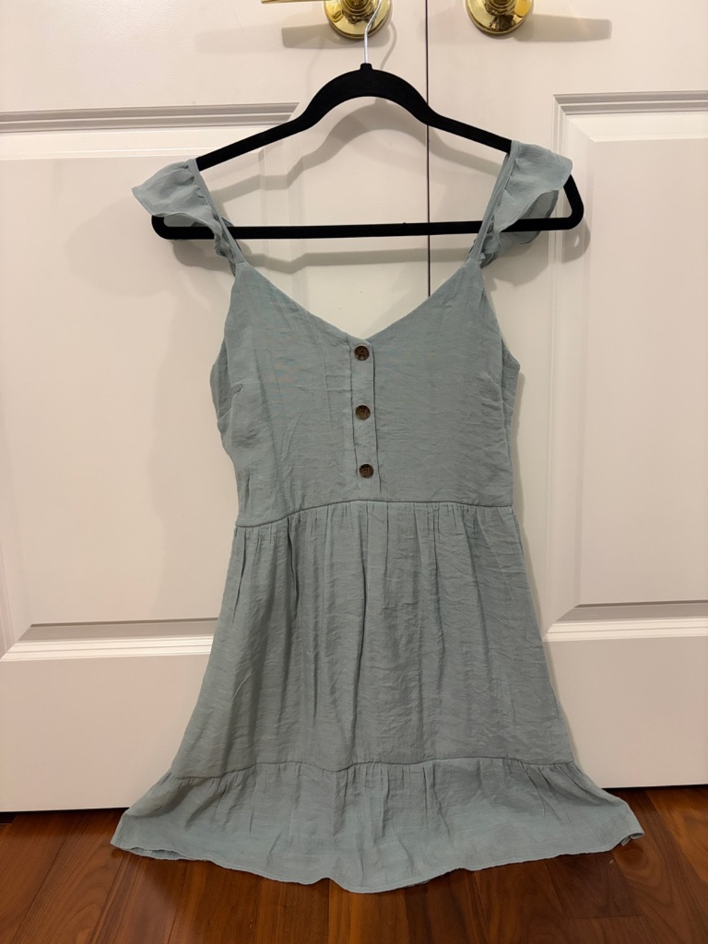 AUW Pale Blue Ruffle Strap Mini Dress